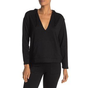 Black french terry deep v hoodie